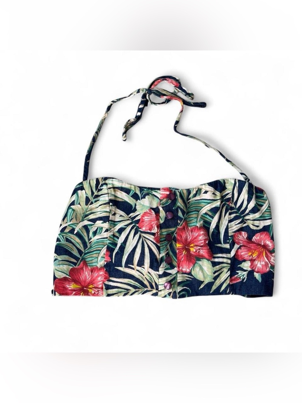 Blue Blush Halter Top Navy Tropical Floral Print Size Small Vacation Beach